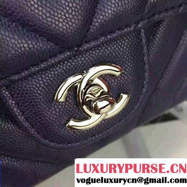 Chanel Small Grained Calfskin Chevron Classic Flap Bag Royal Blue 2016 (2A058-6052306 )