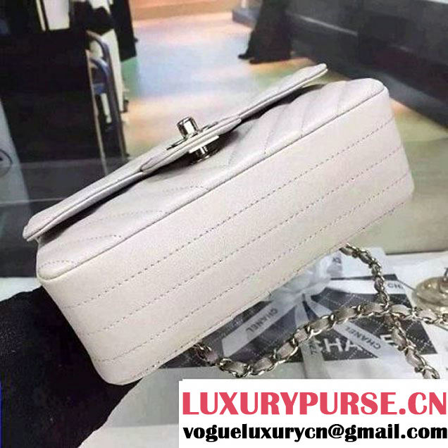 Chanel Small Grained Calfskin Chevron Classic Flap Bag Greywhite 2016 (2A058-6052307 )