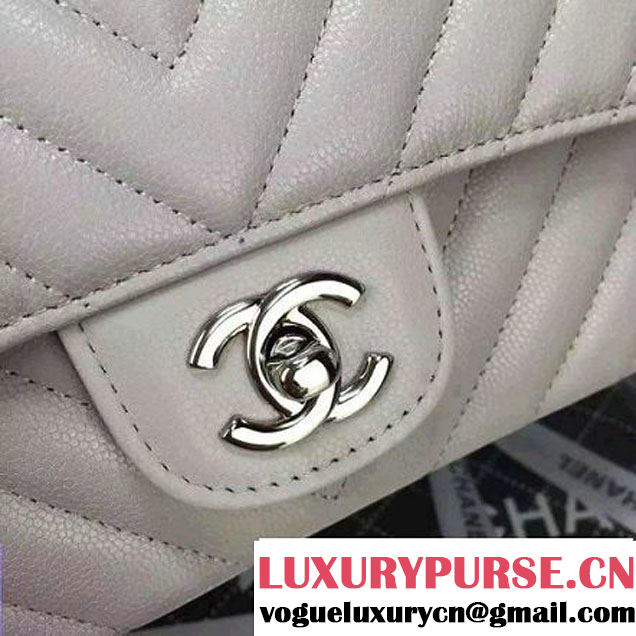 Chanel Small Grained Calfskin Chevron Classic Flap Bag Greywhite 2016 (2A058-6052307 )