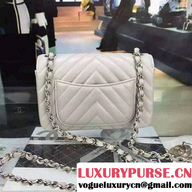 Chanel Small Grained Calfskin Chevron Classic Flap Bag Greywhite 2016 (2A058-6052307 )