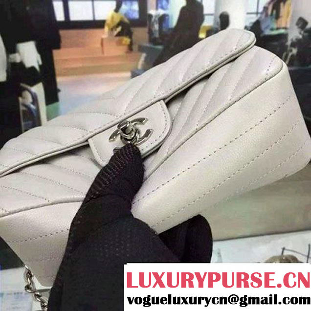 Chanel Small Grained Calfskin Chevron Classic Flap Bag Greywhite 2016 (2A058-6052307 )