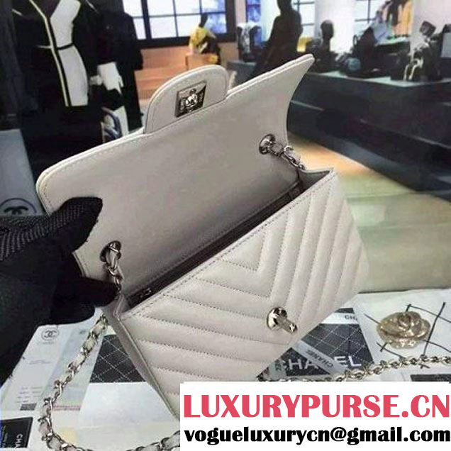 Chanel Small Grained Calfskin Chevron Classic Flap Bag Greywhite 2016 (2A058-6052307 )