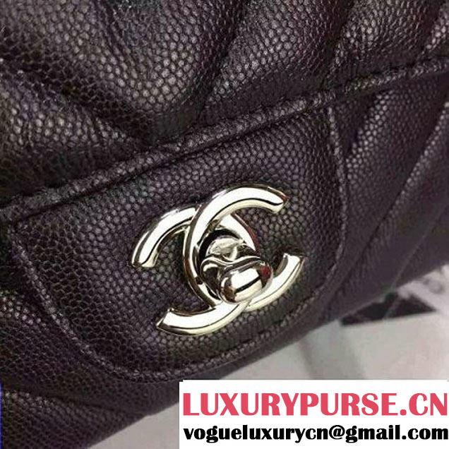 Chanel Small Grained Calfskin Chevron Classic Flap Bag Black 2016 (2A058-6052308 )