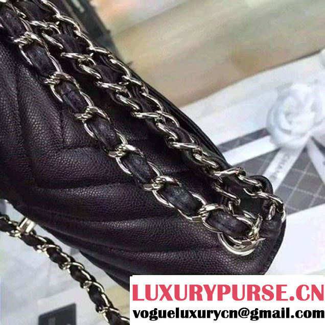 Chanel Small Grained Calfskin Chevron Classic Flap Bag Black 2016 (2A058-6052308 )