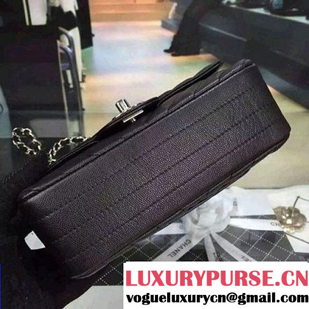 Chanel Small Grained Calfskin Chevron Classic Flap Bag Black 2016 (2A058-6052308 )