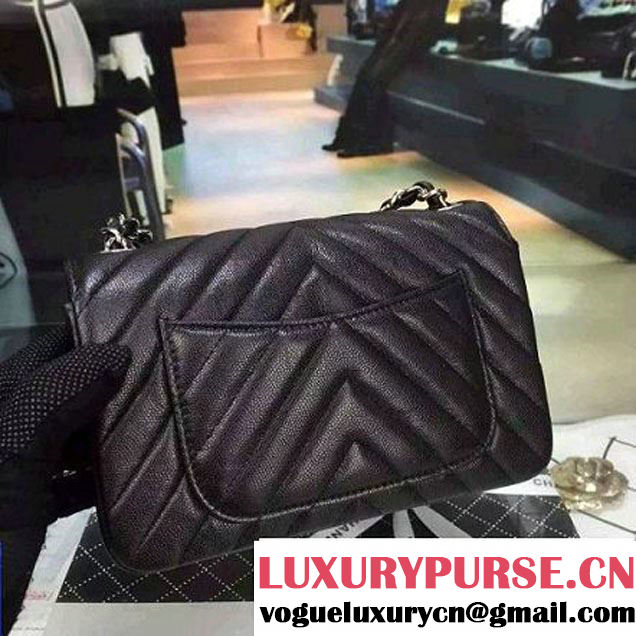 Chanel Small Grained Calfskin Chevron Classic Flap Bag Black 2016 (2A058-6052308 )