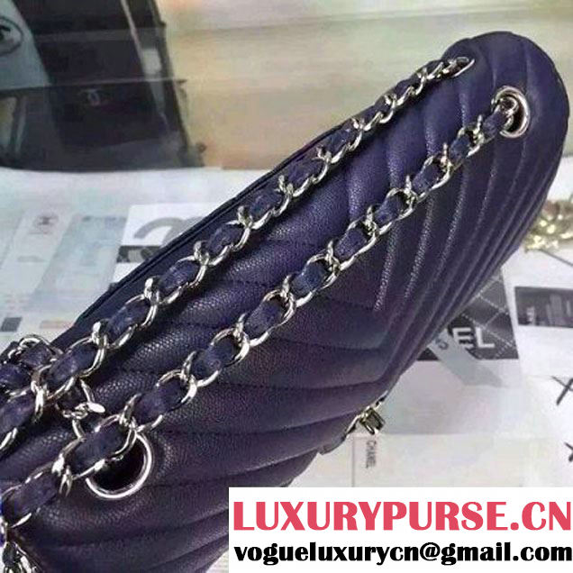 Chanel Medium Grained Calfskin Chevron Classic Flap Bag A01112 Royal Blue 2016 (2A058-6052310 )