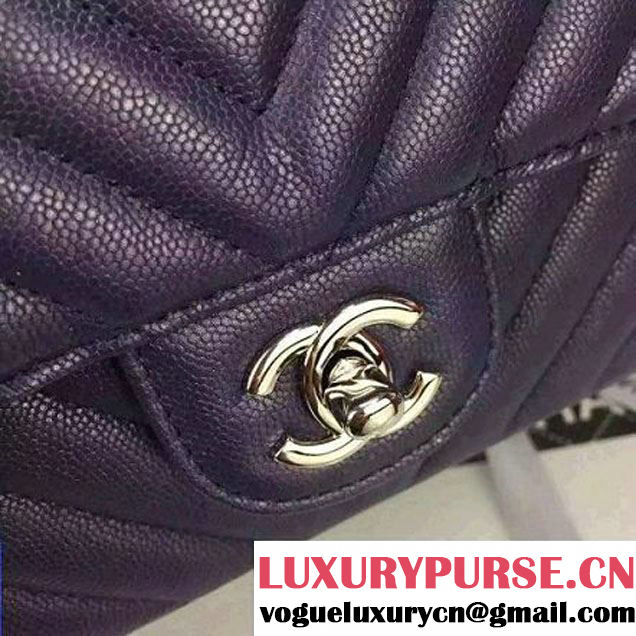 Chanel Medium Grained Calfskin Chevron Classic Flap Bag A01112 Royal Blue 2016 (2A058-6052310 )