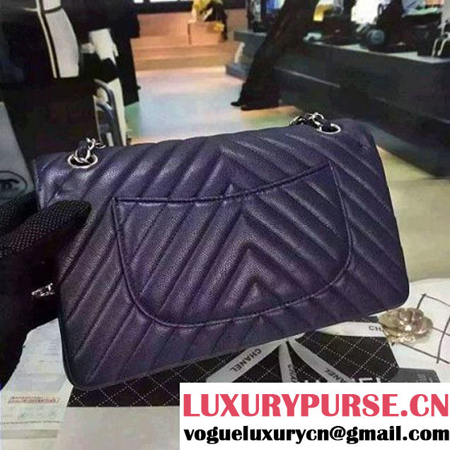 Chanel Medium Grained Calfskin Chevron Classic Flap Bag A01112 Royal Blue 2016 (2A058-6052310 )