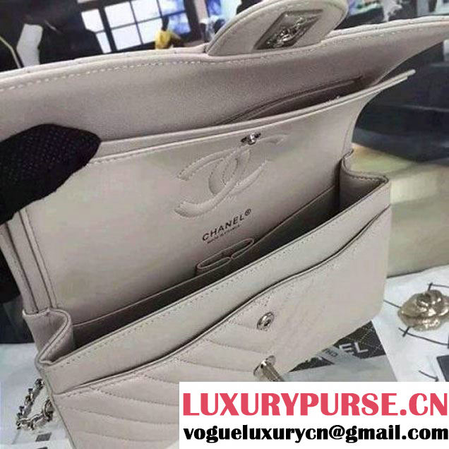 Chanel Medium Grained Calfskin Chevron Classic Flap Bag A01112 Greywhite 2016 (2A058-6052311 )
