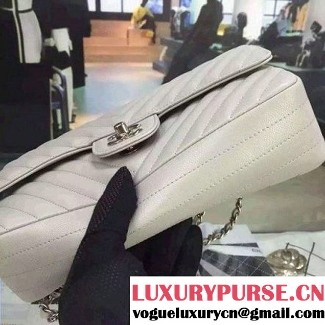 Chanel Medium Grained Calfskin Chevron Classic Flap Bag A01112 Greywhite 2016 (2A058-6052311 )