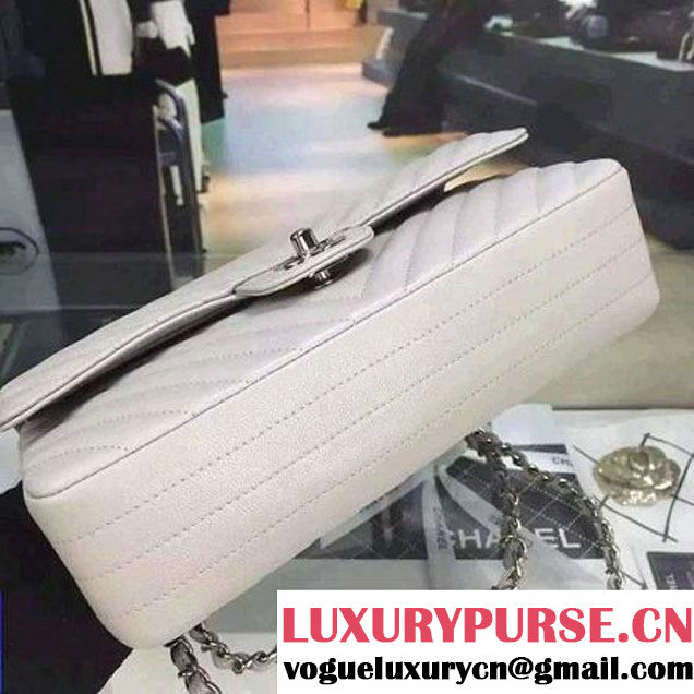 Chanel Medium Grained Calfskin Chevron Classic Flap Bag A01112 Greywhite 2016 (2A058-6052311 )