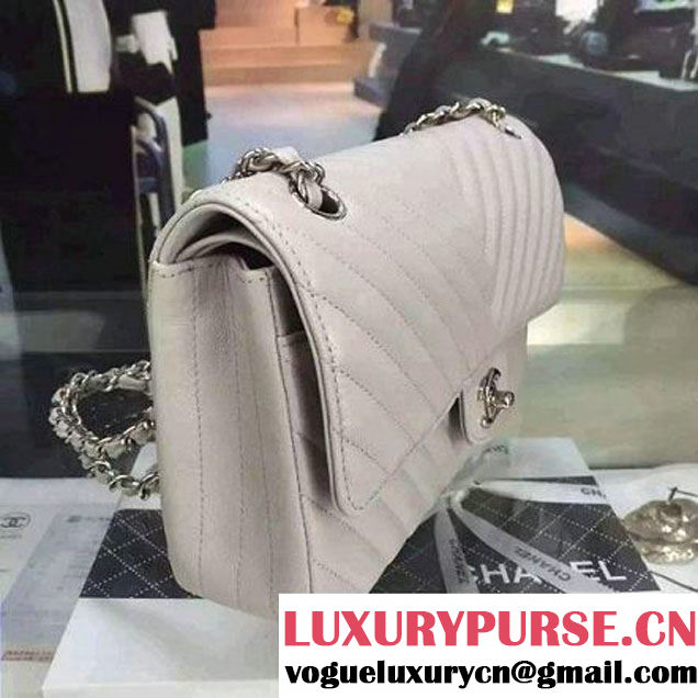 Chanel Medium Grained Calfskin Chevron Classic Flap Bag A01112 Greywhite 2016 (2A058-6052311 )