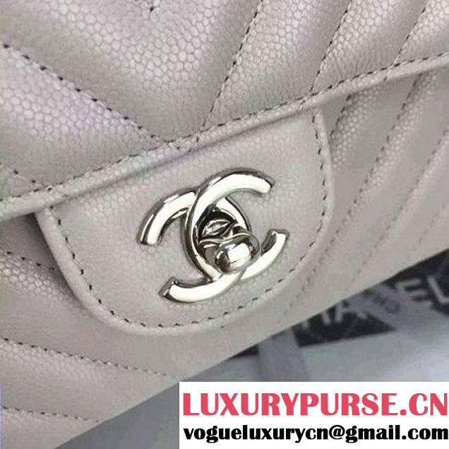 Chanel Medium Grained Calfskin Chevron Classic Flap Bag A01112 Greywhite 2016 (2A058-6052311 )