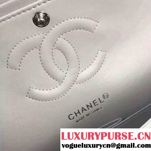 Chanel Medium Grained Calfskin Chevron Classic Flap Bag A01112 Greywhite 2016 (2A058-6052311 )