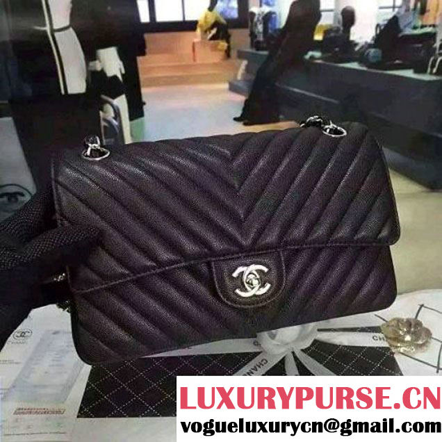 Chanel Medium Grained Calfskin Chevron Classic Flap Bag A01112 Black 2016 (2A058-6052312 )