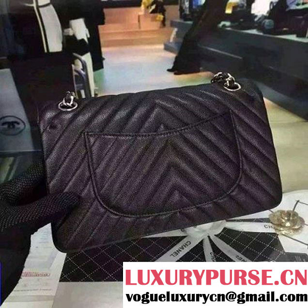 Chanel Medium Grained Calfskin Chevron Classic Flap Bag A01112 Black 2016 (2A058-6052312 )