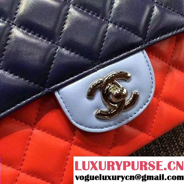 Chanel Medium Lambskin Muticolor Classic Flap Bag Navy/Red (FTH-6052503 )