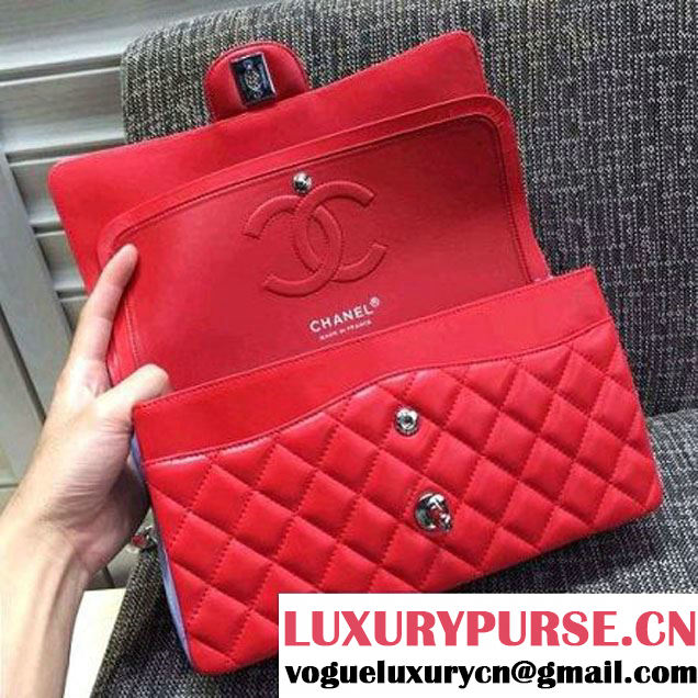 Chanel Medium Lambskin Muticolor Classic Flap Bag Navy/Red (FTH-6052503 )