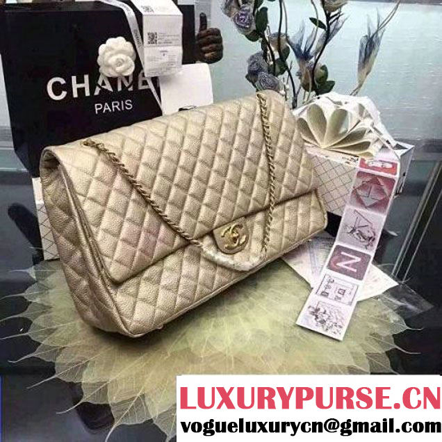Chanel Metallic Calfskin XXL Large Classic Flap Bag Gold A91169 S/S 2016 (2A057-6052304 )