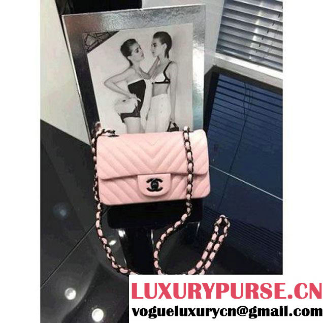 Chanel Small Chevron Quilting Classic Flap Bag Pink (BH) 2016 (2A046-6052804 )