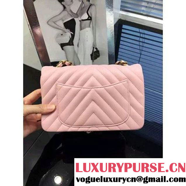 Chanel Small Chevron Quilting Classic Flap Bag Pink (BH) 2016 (2A046-6052804 )