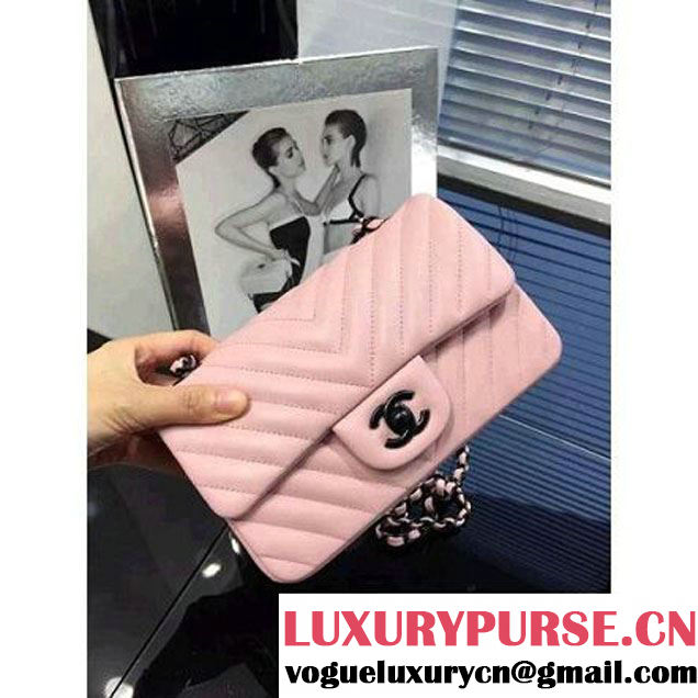Chanel Small Chevron Quilting Classic Flap Bag Pink (BH) 2016 (2A046-6052804 )