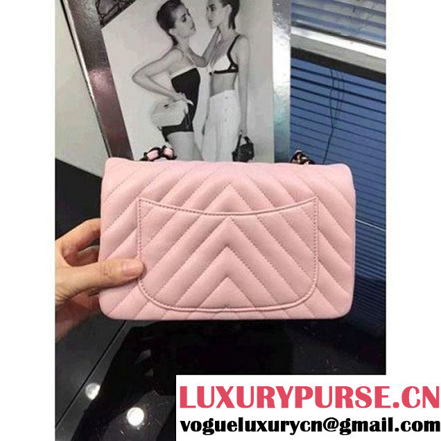 Chanel Small Chevron Quilting Classic Flap Bag Pink (BH) 2016 (2A046-6052804 )