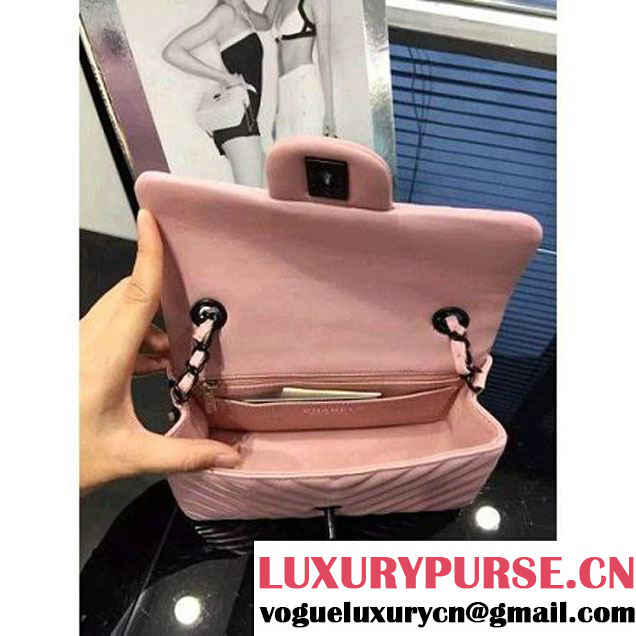Chanel Small Chevron Quilting Classic Flap Bag Pink (BH) 2016 (2A046-6052804 )