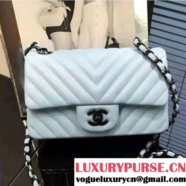 Chanel Small Chevron Quilting Classic Flap Bag Ciel (BH) 2016 (2A046-6052805 )