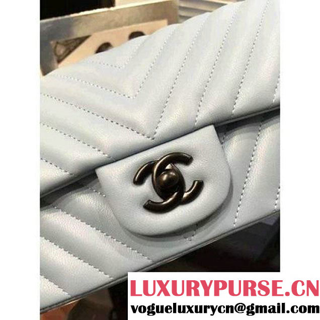 Chanel Small Chevron Quilting Classic Flap Bag Ciel (BH) 2016 (2A046-6052805 )