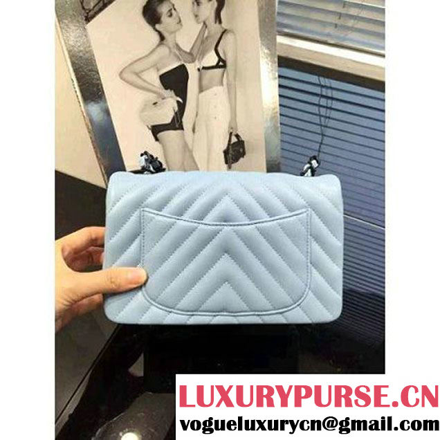 Chanel Small Chevron Quilting Classic Flap Bag Ciel (BH) 2016 (2A046-6052805 )