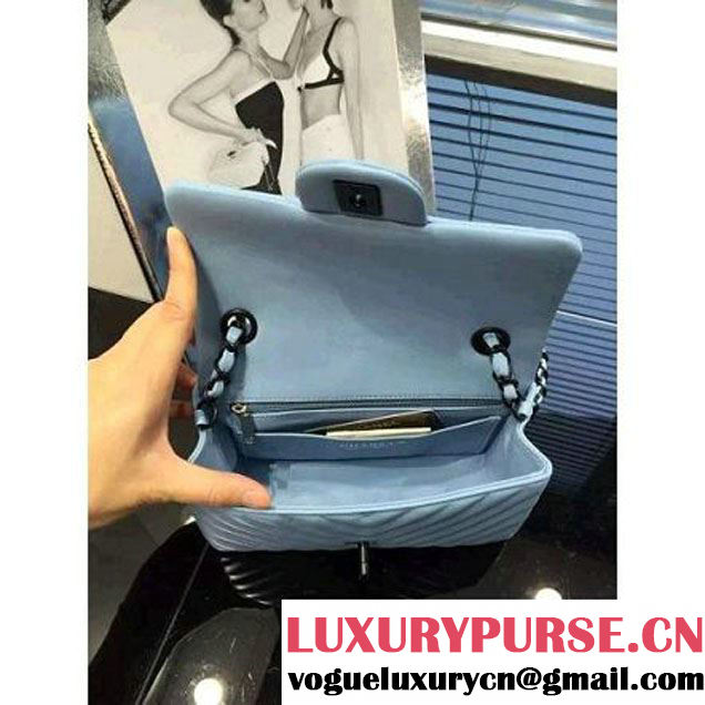Chanel Small Chevron Quilting Classic Flap Bag Ciel (BH) 2016 (2A046-6052805 )