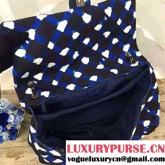 Chanel Printed Canvas Large Classic Flap Bag A91169 White/Blue/Black S/S 2016 (FTH-6052701 )