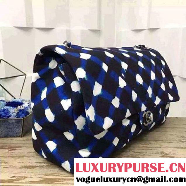 Chanel Printed Canvas Large Classic Flap Bag A91169 White/Blue/Black S/S 2016 (FTH-6052701 )