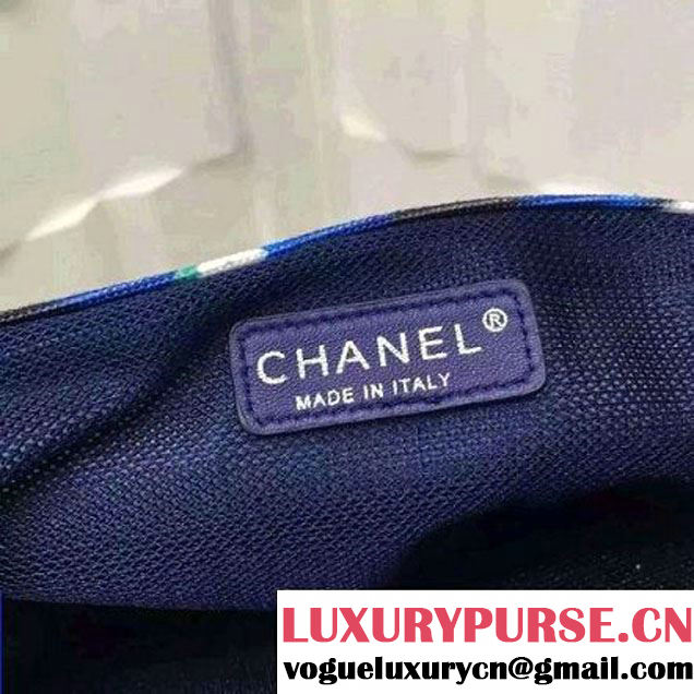 Chanel Printed Canvas Large Classic Flap Bag A91169 White/Blue/Black S/S 2016 (FTH-6052701 )