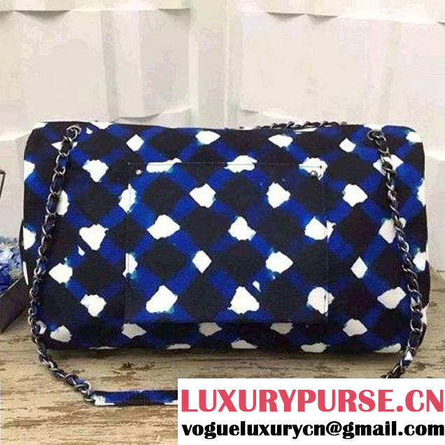 Chanel Printed Canvas Large Classic Flap Bag A91169 White/Blue/Black S/S 2016 (FTH-6052701 )