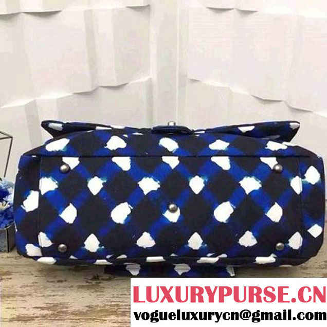 Chanel Printed Canvas Large Classic Flap Bag A91169 White/Blue/Black S/S 2016 (FTH-6052701 )