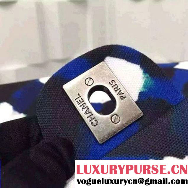 Chanel Printed Canvas Large Classic Flap Bag A91169 White/Blue/Black S/S 2016 (FTH-6052701 )
