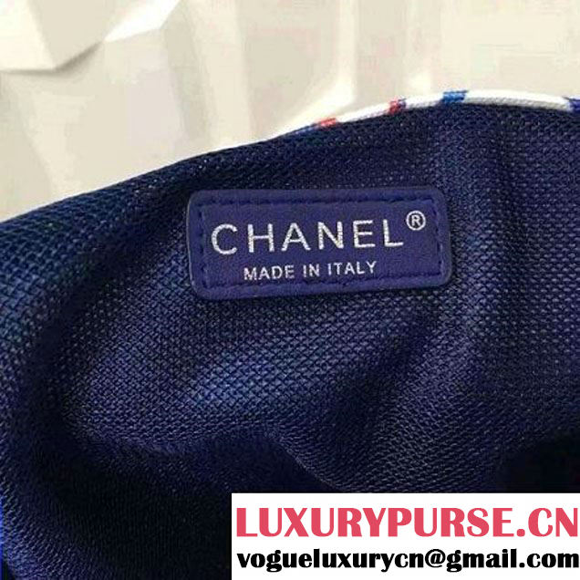 Chanel Printed Canvas Large Classic Flap Bag A91169  White/Navy/Red S/S 2016 (FTH-6052702 )