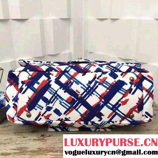 Chanel Printed Canvas Large Classic Flap Bag A91169  White/Navy/Red S/S 2016 (FTH-6052702 )