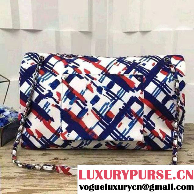 Chanel Printed Canvas Large Classic Flap Bag A91169  White/Navy/Red S/S 2016 (FTH-6052702 )