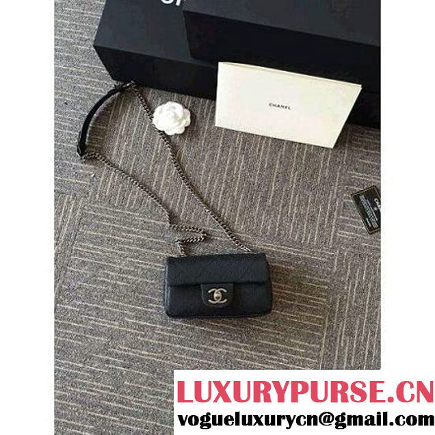 Chanel Caviar Calfskin Nano Classic Flap Bag Black 2016 (1A001-6060819 )