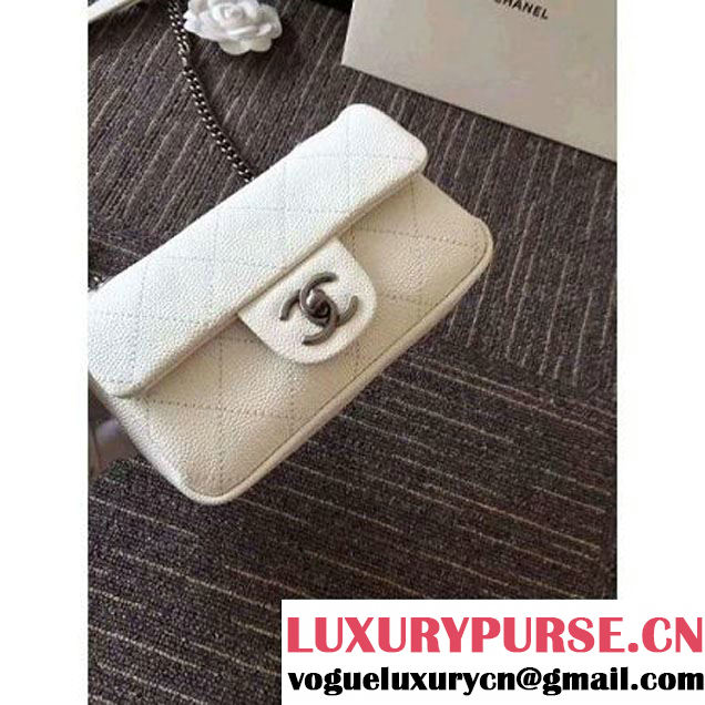 Chanel Caviar Calfskin Nano Classic Flap Bag White 2016 (1A001-6060820 )