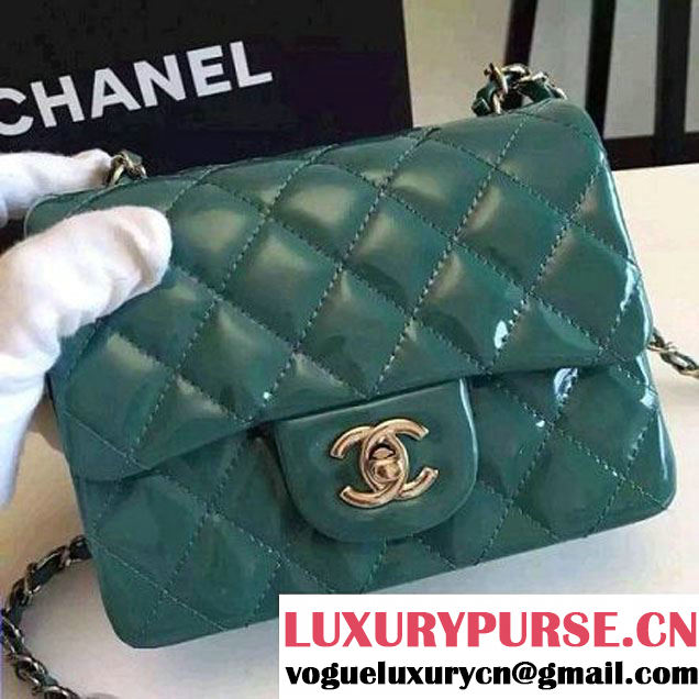 Chanel Mini Classic Flap Bag In Rosy Patent Calfskin Deep Green (FTH-6061319 )