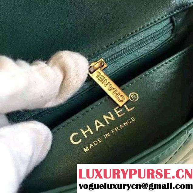Chanel Mini Classic Flap Bag In Rosy Patent Calfskin Deep Green (FTH-6061319 )