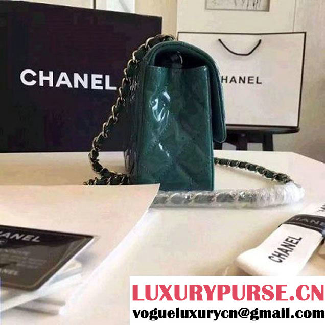 Chanel Mini Classic Flap Bag In Rosy Patent Calfskin Deep Green (FTH-6061319 )
