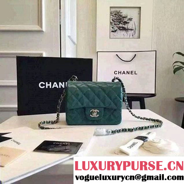 Chanel Mini Classic Flap Bag In Rosy Patent Calfskin Deep Green (FTH-6061319 )