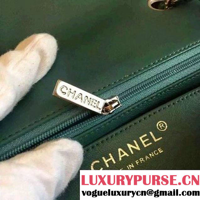 Chanel Small Classic Flap Bag In Rosy Patent Calfskin Deep Green (FTH-6061320 )