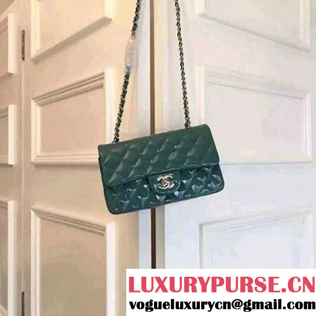 Chanel Small Classic Flap Bag In Rosy Patent Calfskin Deep Green (FTH-6061320 )